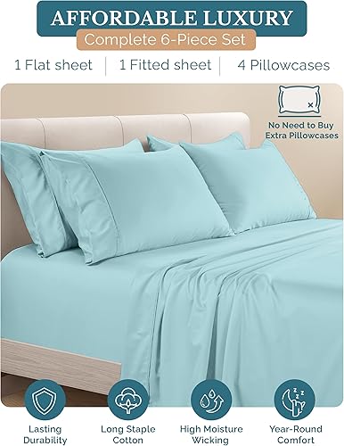 Miniatura 3 de Casa Platino Sábanas tamaño King de 500 hilos, satén suave, 100% algodón, sábanas de 6 piezas con sábana encimera, sábana bajera ajustable y fundas