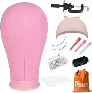 XTREND 21"-24'' Poly Canvas Block Head for Making Head Weft/Wig/Hair Extension Making Display Styling Mannequin Head with Stand Set Manikin Canvas Head Hair Accessories