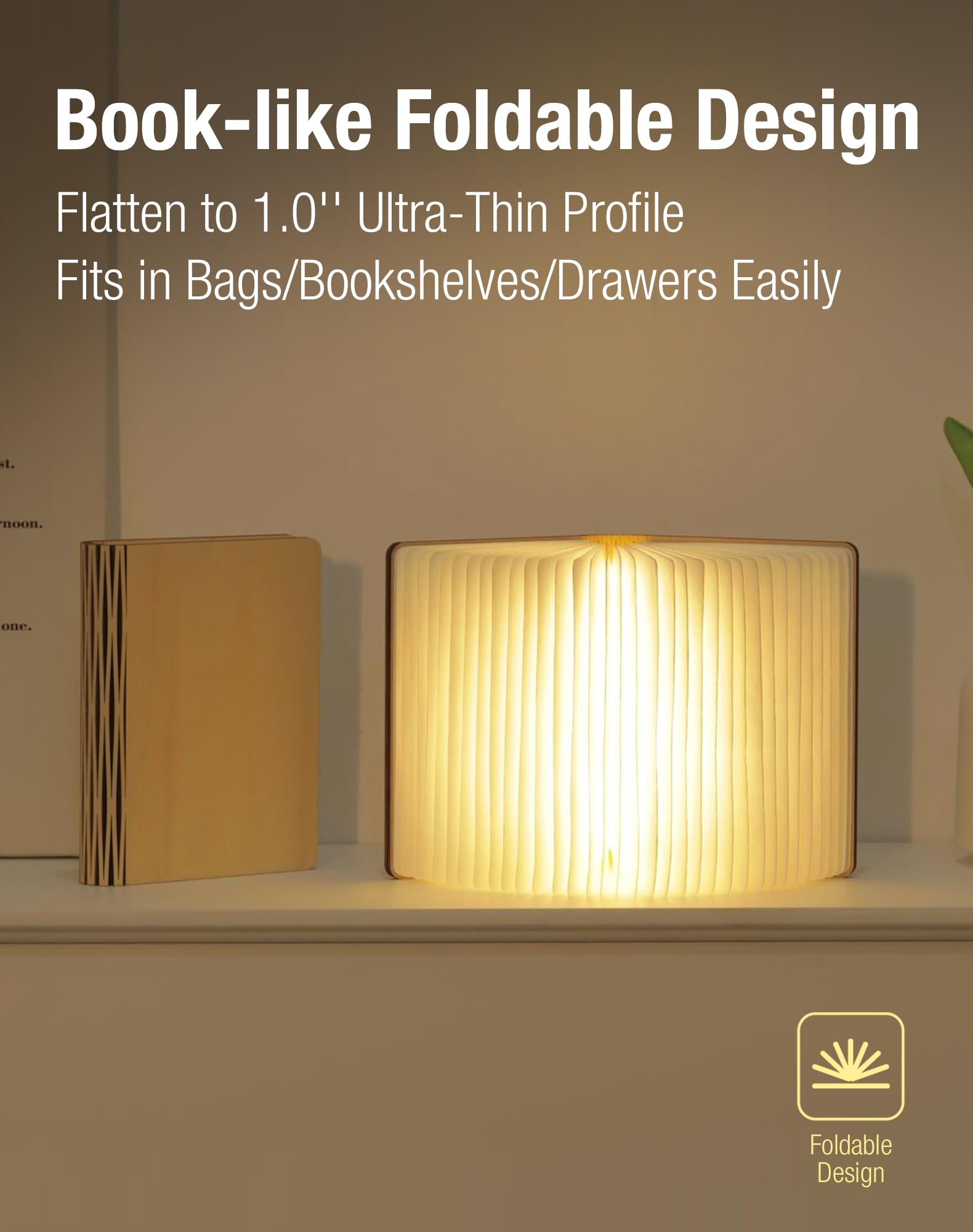 ZBOLE Wooden Book Lamp - Portable Folding LED Book Light for Reading, Home & Library Decor, Unique Gift for Book Lovers, Magnetic Book-Shaped Night Light (Maple)