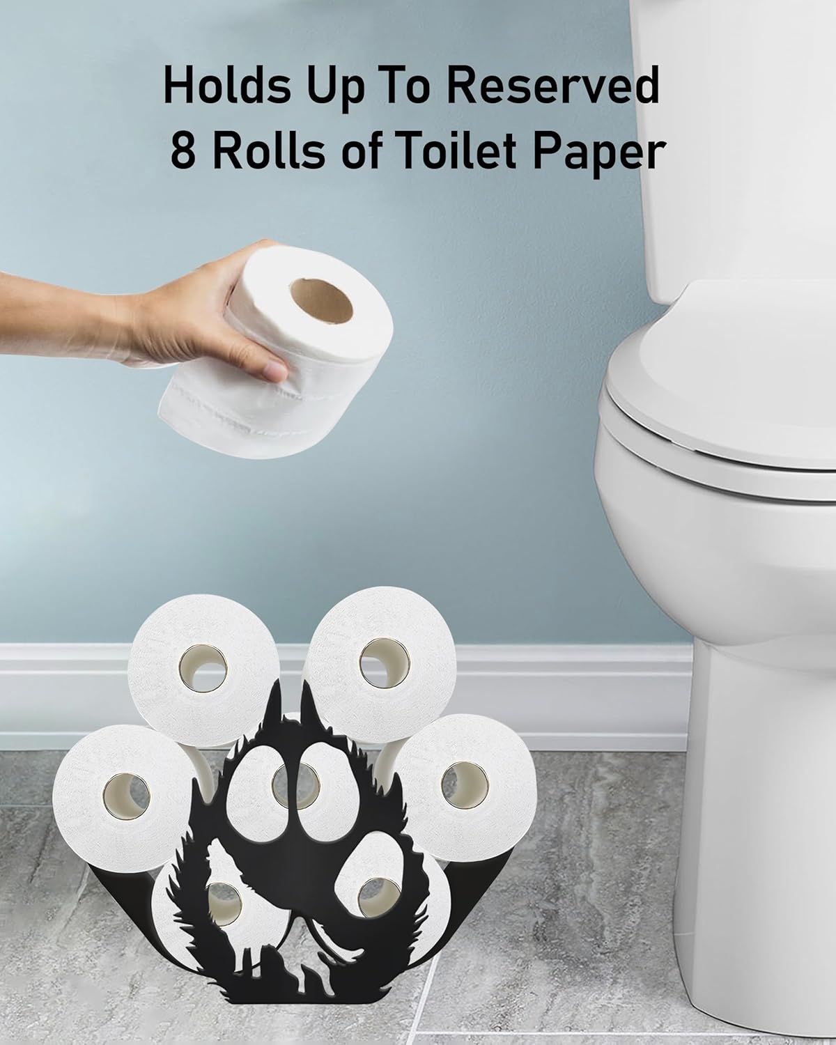 Wolf Pawn Toilet Paper Holder Stand for Extra 8 Rolls, Funny Dwarf Decorative Free Standing Toilet Paper Storage, Farmhouse Bathroom Animal Decor Accessories Storage Cabinet