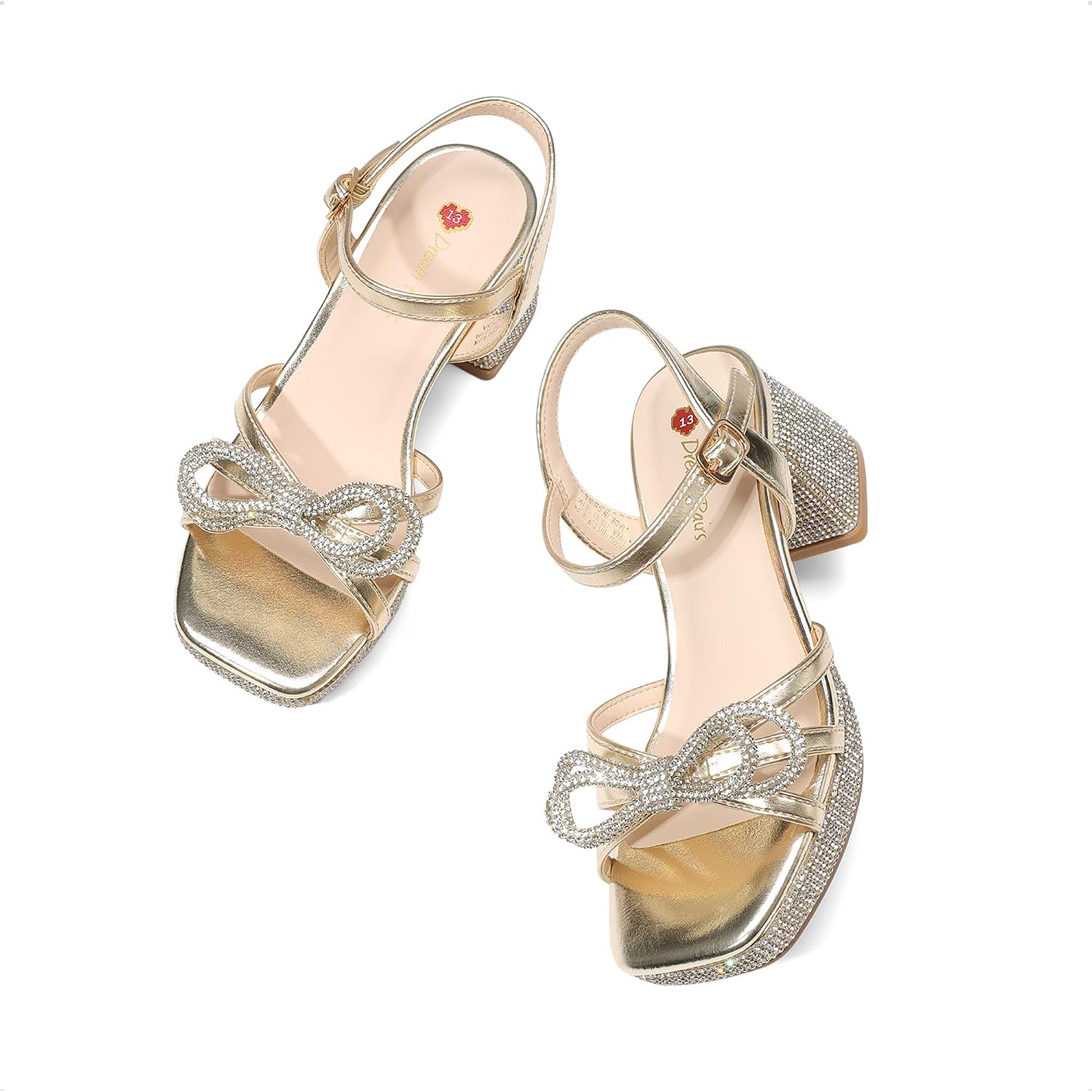 DREAM PAIRS Girls Sandals Open Toe Low Block Chunky Heels Sandals Bow Flower Party Dress Pumps Shoes for Little Big Kid
