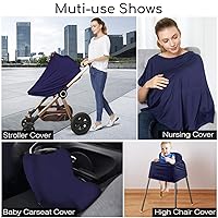Vista 7 de Funda de lactancia y poncho de lactancia para bebé, cubierta de lactancia materna multiusos para toldo de asiento de automóvil, funda de asiento Azul