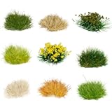 Warmtree 126 Pcs Static Grass Bushy Tufts Lowland Shrubs Tuft Terrain Model Kit for Train Landscape Railroad Scenery Sand Military Layout Model Miniature Bases and Dioramas