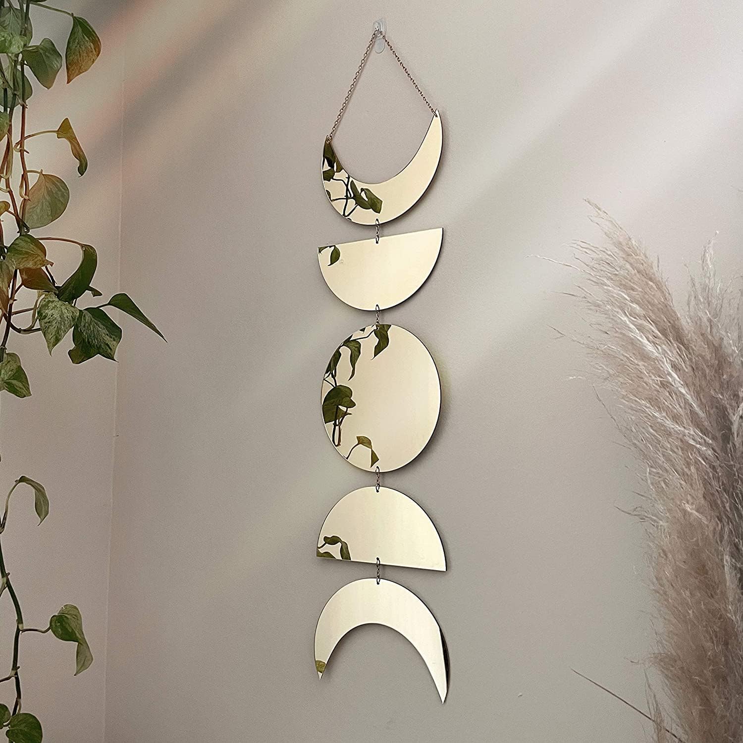 Moon Cycle Wall Decor | Acrylic Decorative Phase Mirror Boho Hanging | Bohemian Decor for Bedroom | Preppy Aesthetic Mirror Decorations for Living Room | Gold Wall Art