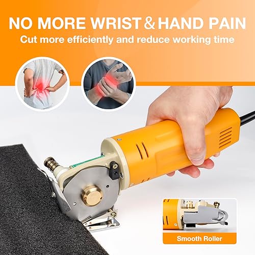 Miniatura 2 de YUZES Cortador rotatorio eléctrico para tela, tijeras eléctricas multicapa de 150 W para tela, alfombra y tela, con cuchilla de repuesto, grosor de