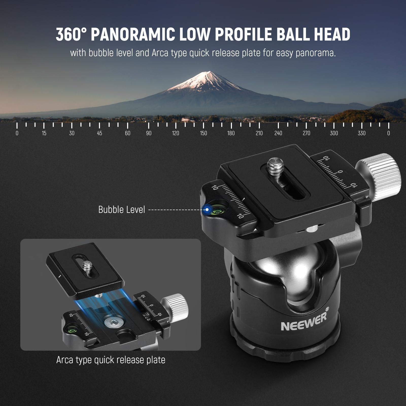 NEEWER Mini statyw do kamery biurkowej z uchwytem na telefon komórkowy, kompatybilny z iPhone'em do nagrywania wideo, mały, przenośny stojak na kamerę DSLR, głowica kulowa 360°, płyta QR 1/10.2 cm