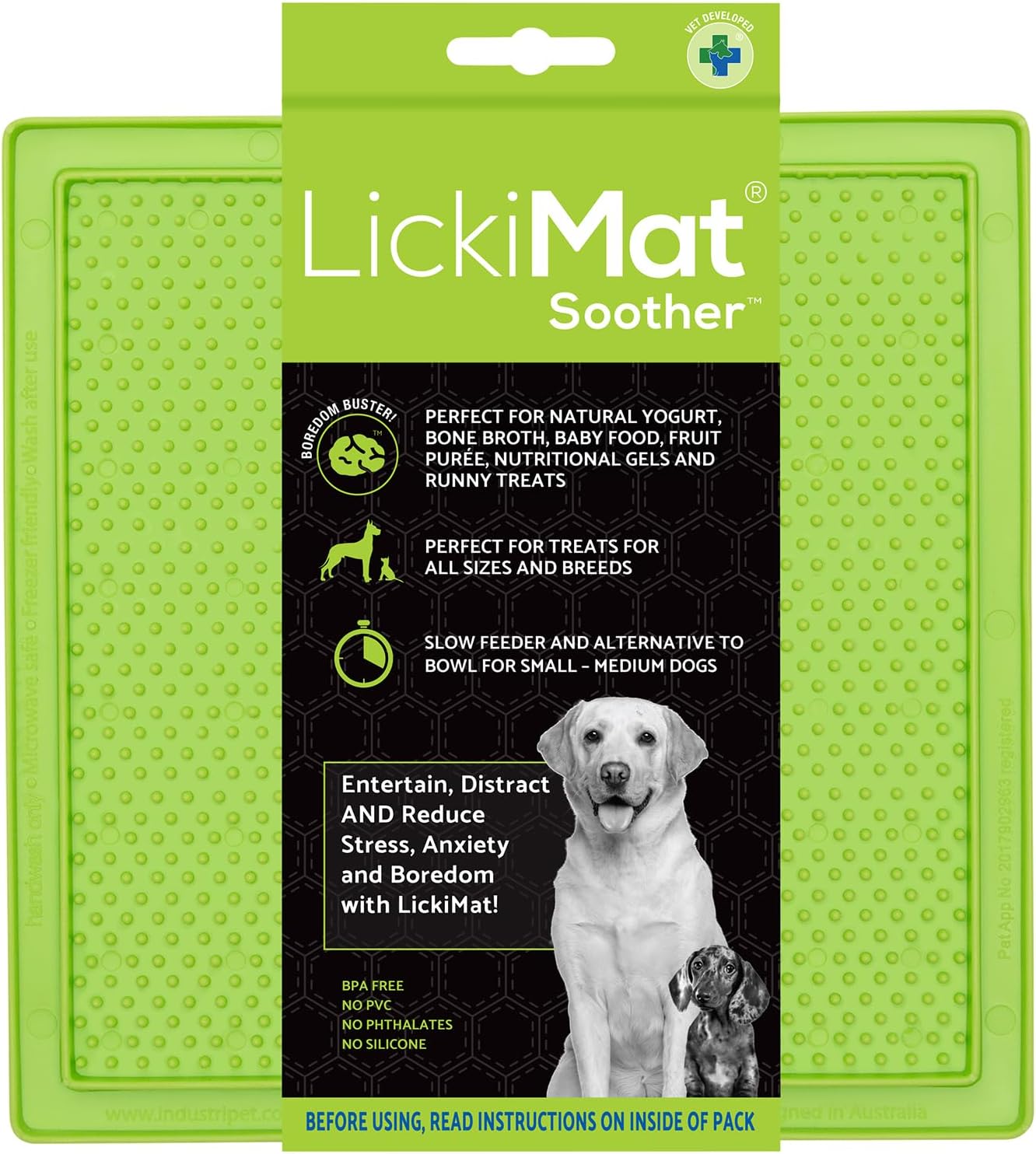 LickiMat Classic Soother, Dog Feeding Mat for Boredom and Anxiety Relief, Ideal for Food, Treats, Yoghurt or Peanut Butter, Lick Mats, Fun Alternative to a Slow Feeder Bowl, Green