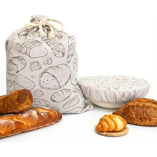 2 Reusable Linen Bread Bags & 2 10'' Proofing Bowl Covers - $9.96