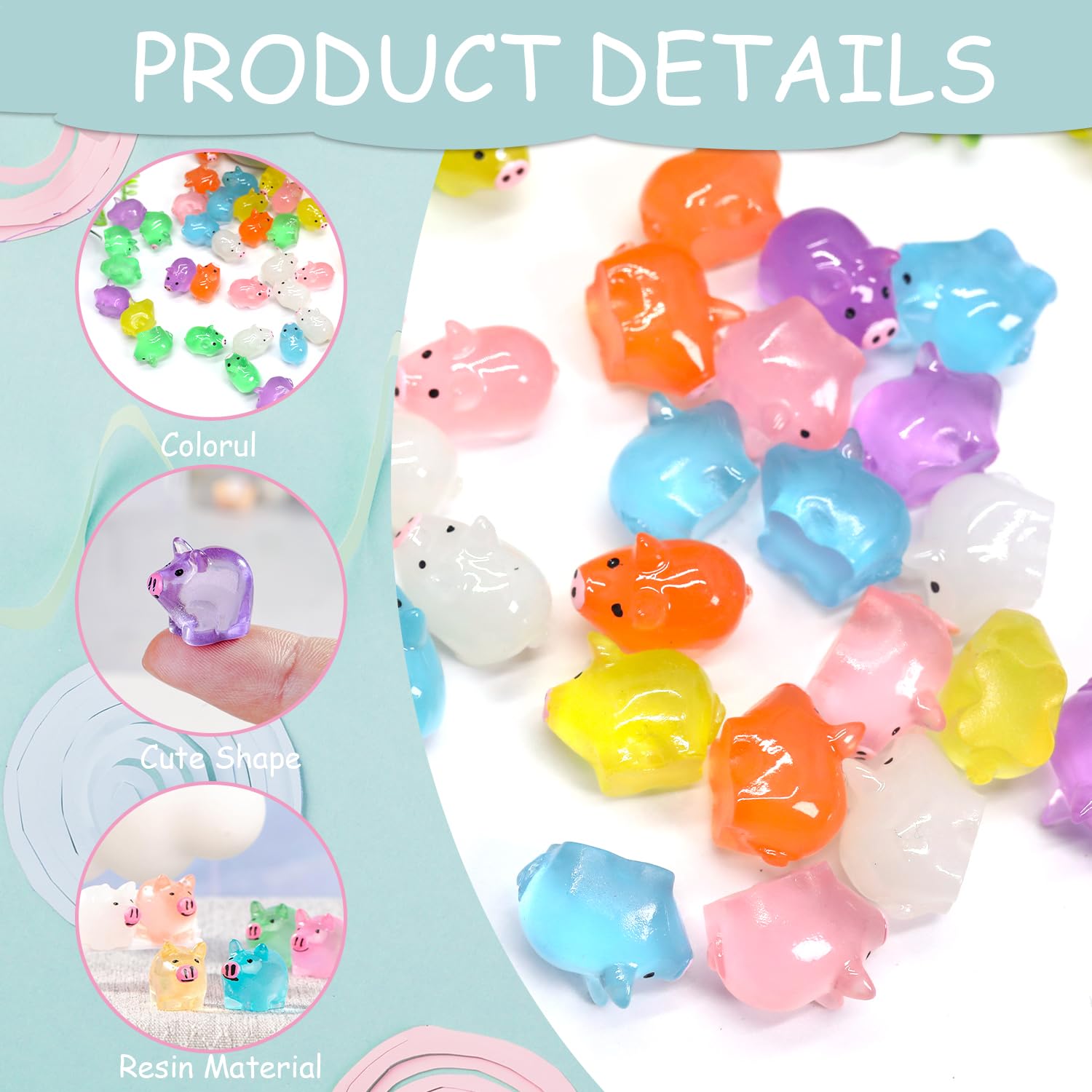 56 Piezas Mini Cerditos de Resina, Mini Cerditos Luminosos, Coloridos Mini Cerditos Resina, Pequeño Cerdito de Resina para Jardín para Casa de Muñecas, Manualidades, Macetas, Decoración de Paisajes