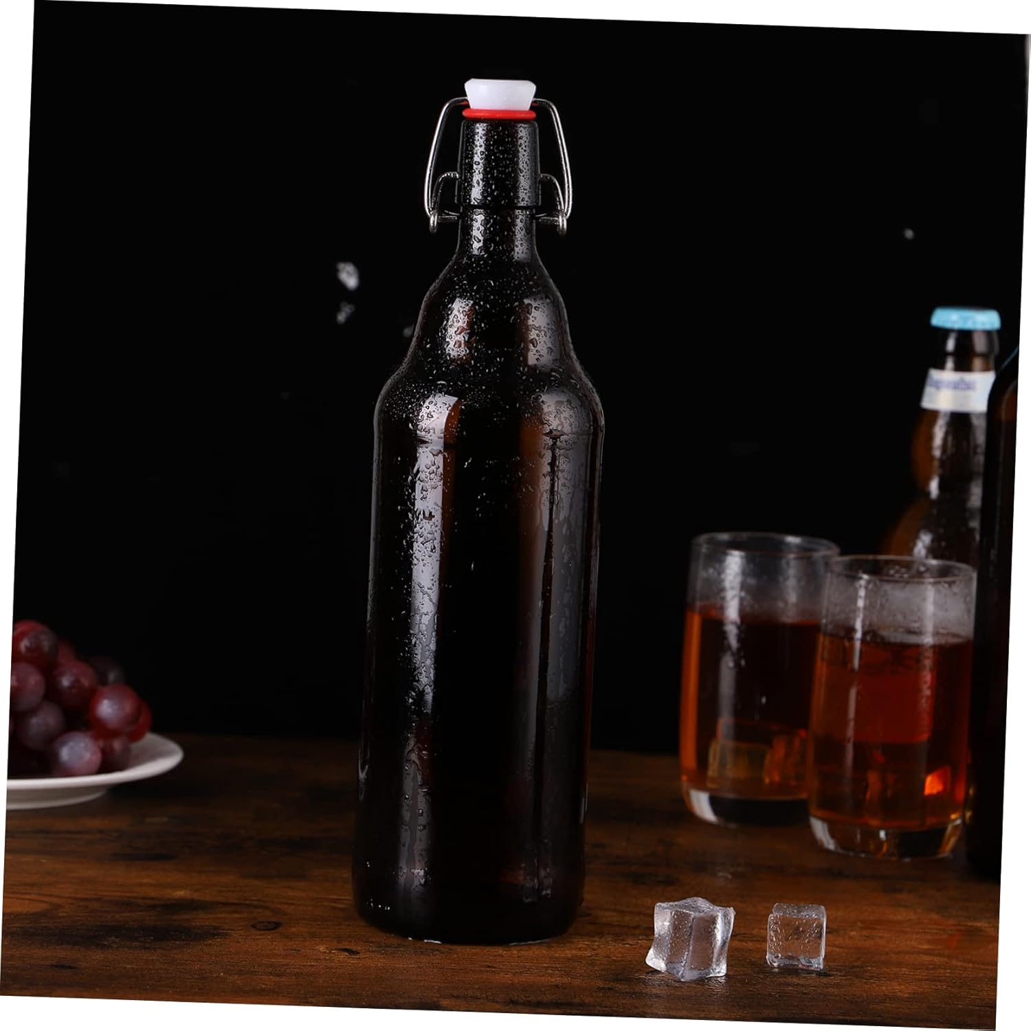 2pcs Brown Glass Buckle Storage Bottles Sealing Containers for Beer and Enzymes Kitchen Canisters for Home and Outdoor Use