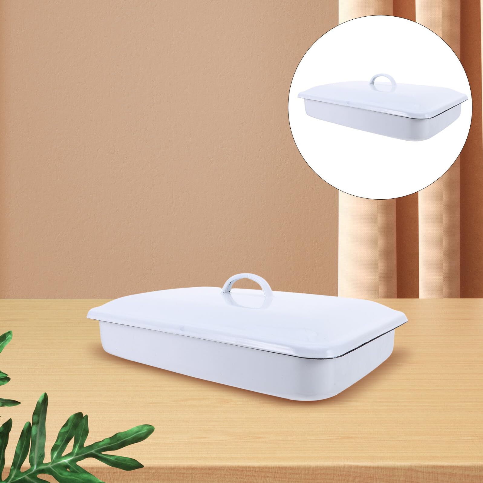 ULTECHNOVO Vassoio Rettangolare in Smalto Bianco 30X20X5 CM con Coperchio Contenitore Smaltato da Laboratorio per Strumenti Medici e Vetreria Vassoio da Banco per Smistamento Campioni e