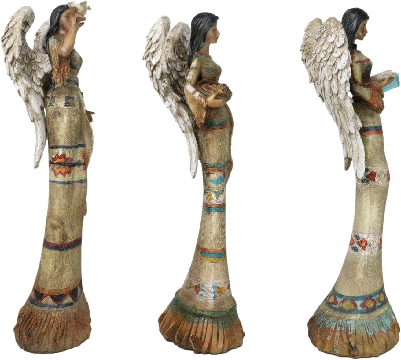 Ebros Gift Set of 3 Inspirational Native American Angels in Buckskin Tunic Dresses Holding Bible Dove and Basket Figurines Baptism Birthday Religious Confirmation Memorial Sympathy Tokens Home Decor