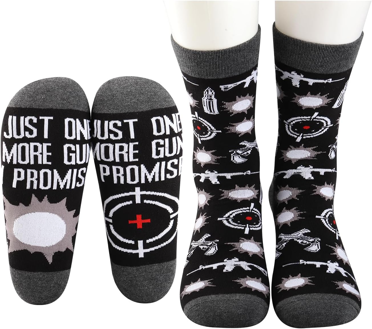 MBMSO Gun Lovers 2 Pairs Just One More Gun I Promise Socks USA Loyal Funny Man Graphic Gift for Dad Husband (US, Numeric, 10.5, 11, Regular, Gun Socks) - Image 3