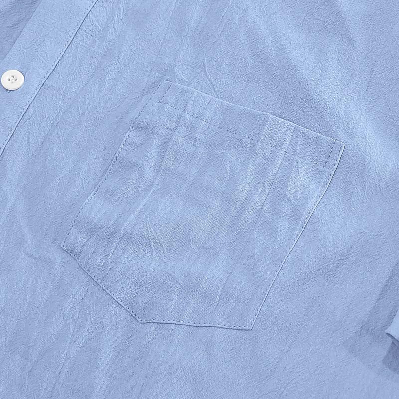 Men's Linen Shirt - Short Sleeve Button Down Collar Solid Casual Shirts with Pocket for Vacation Business - Image 4