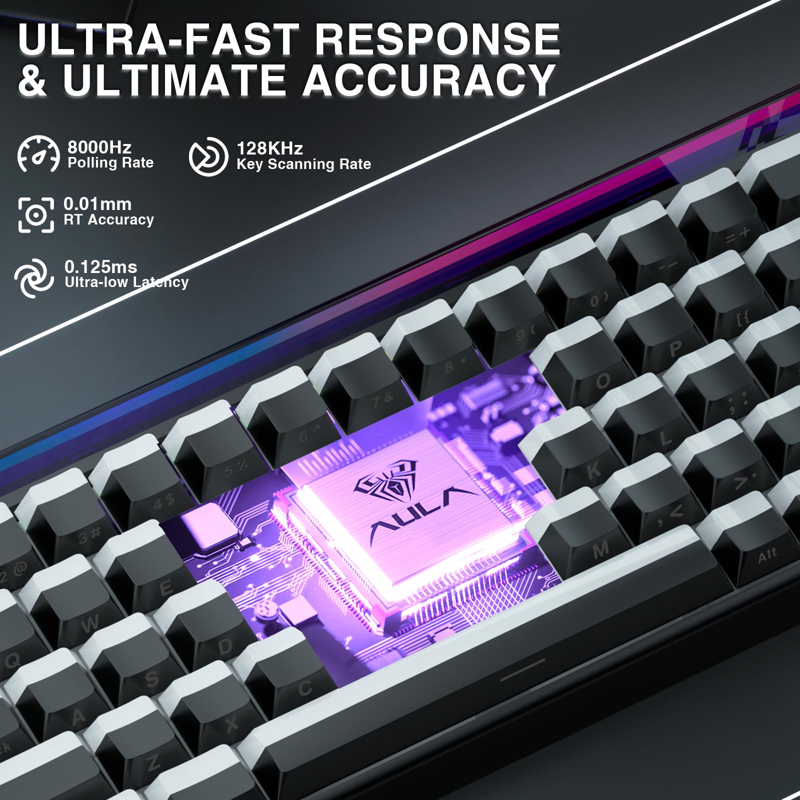 AULA Hero 68 Gaming Tastatur Mechanisch,Hall Effect Magnetic Switch,0.01mm Einstellbare Betätigung Rapid Trigger,8K Polling Rate,Seitlich Graviert,60% RGB Tastatur mit Kabel,QWERTY (Schwarz)