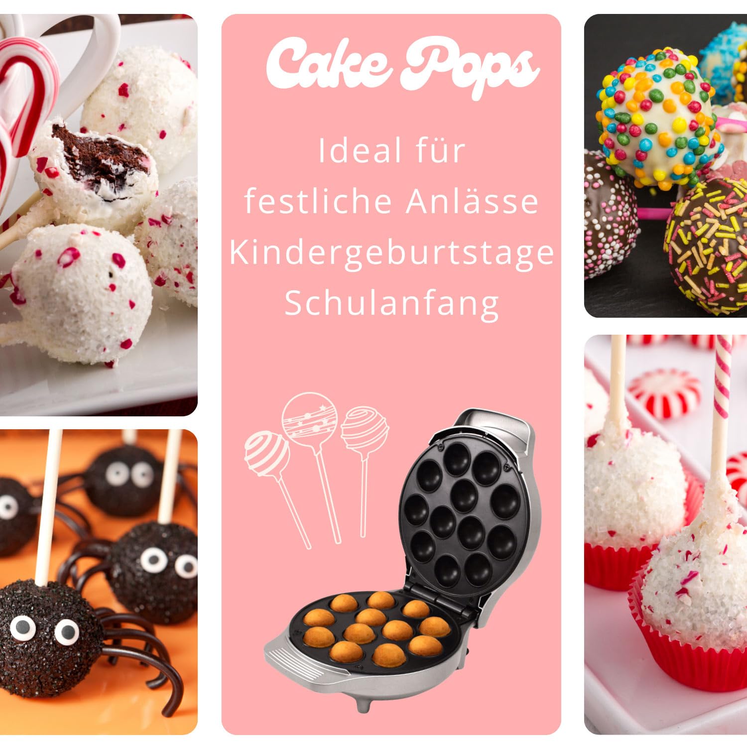 Syntrox Cake Pop Maker | Maschine | Popcakes Maker für 12 Cake Pops, 1200 Watt, Silber, Antihaftbeschichtet, backautomat, Festtagsgebäck selber machen, kleine kuchen Backmaschine
