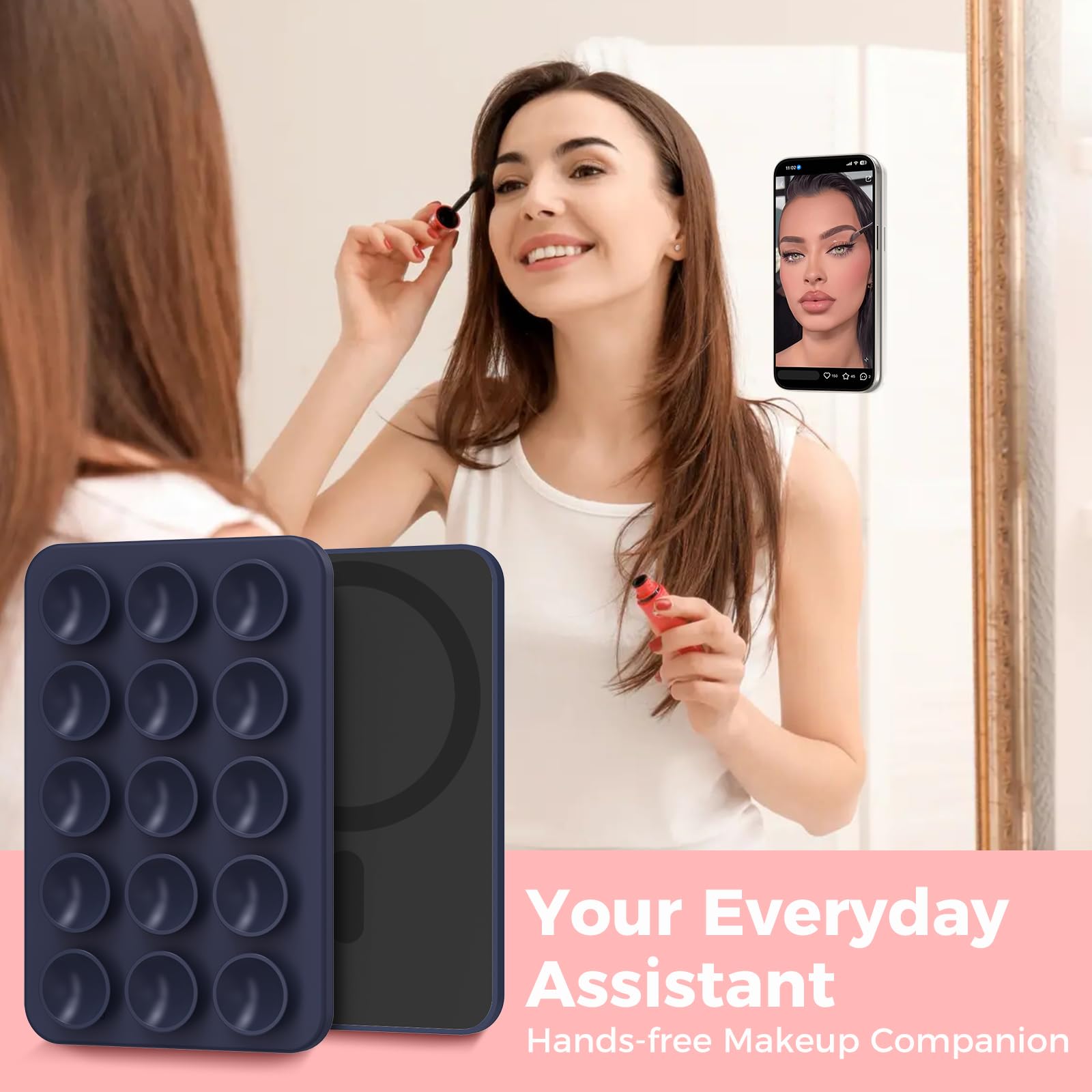AHASTYLE Supporto in silicone per iPhone 16/15/14/13/12, supporto magnetico a ventosa per iPhone MagSafe, supporto per telefono a specchio per doccia, per video e selfies TikTok