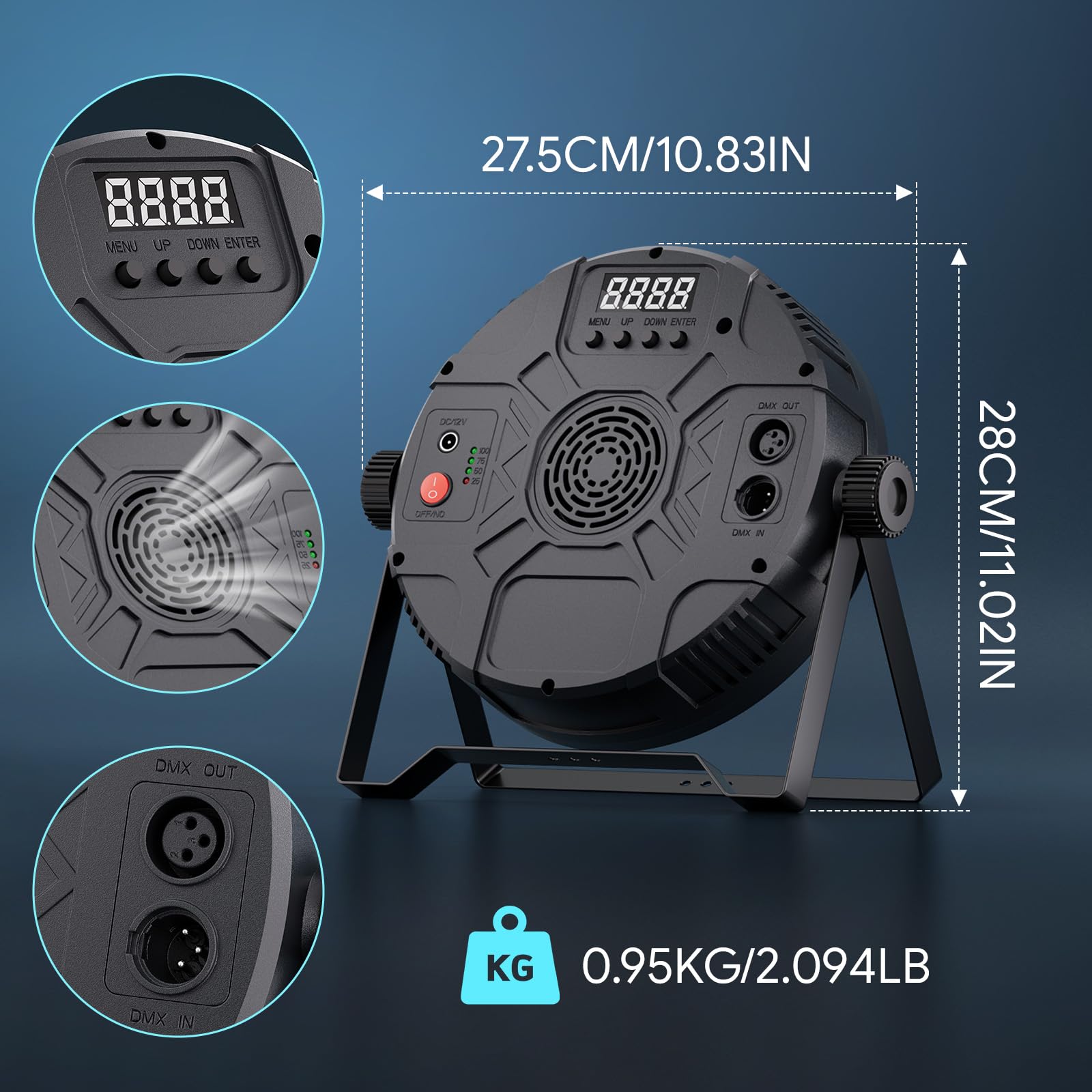 Par LED Projecteur, RGB 60 LED Lumière Par Led Batterie de Scène 7 Modes avec Télécommande DMX512 Jeu de Lumiere Jeux de Lumiere effet de lumière DJ pour show bar, fête, festival de musique