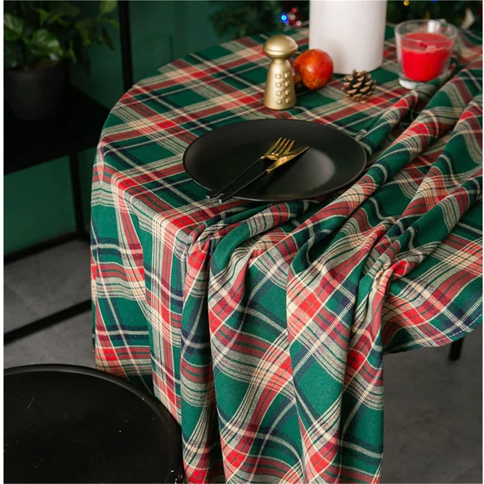 Mantel Redondo a Cuadros for Mesa, decoración navideña for reunión Familiar, Restaurante, Fiesta, Cena, decoración del hogar para Banquetes Y Fiestas(Red Black Plaid,90CM)