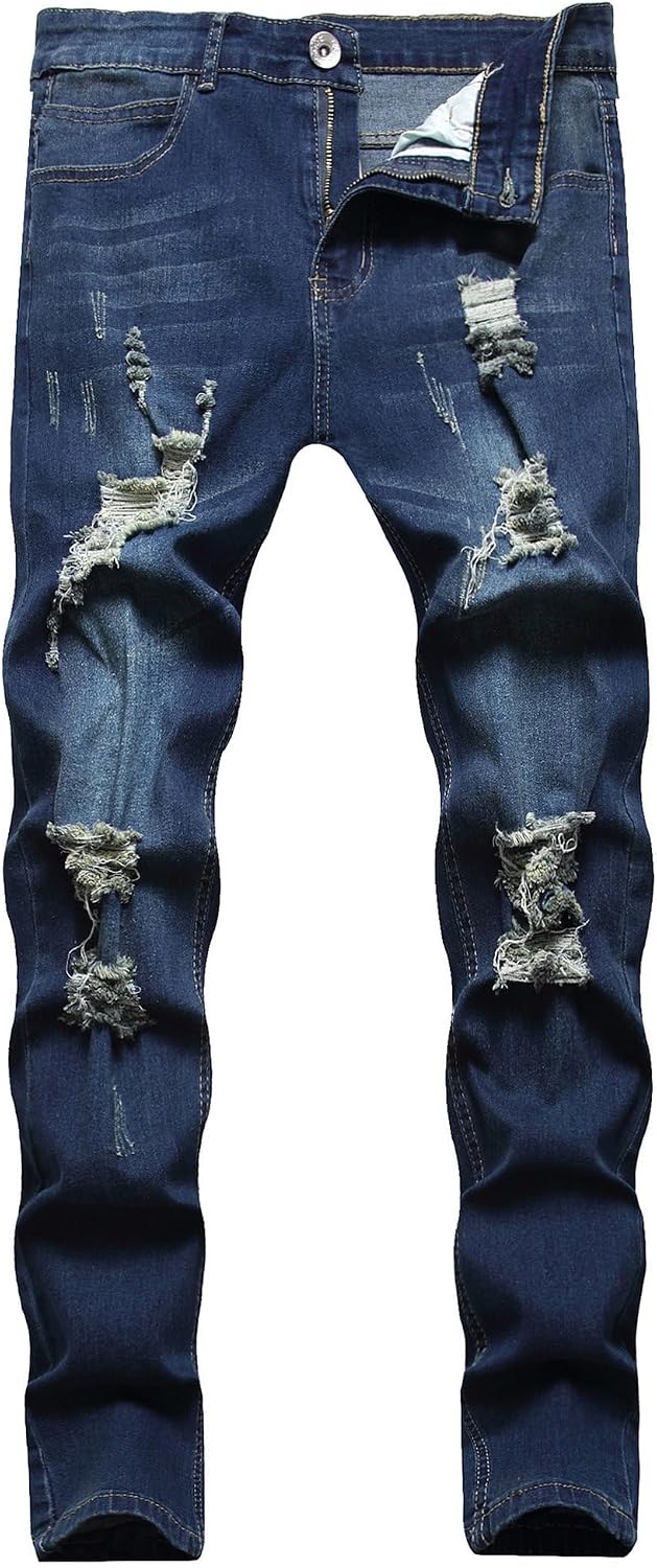 Classic Slim Fit Washed Distressed Denim Pants Stretch Destroyed Fashion Stretch Jean Trousers Comfort Casual Jeans Pant