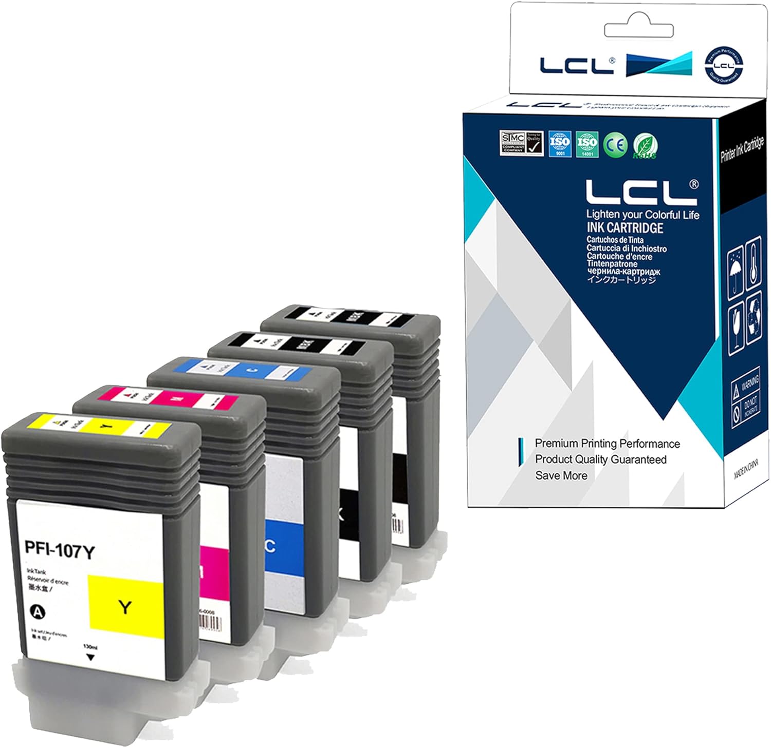 LCL Cartucho De Tinta Compatible PFI107 PFI-107 PFI107BK PFI-107BK 6704B001 130ML 2Negro Reemplazo Para Canon ImagePrograf IPF 670 IPF 670 MFP L 24, 670 Series IPF 680 IPF 680 Series IPF 685