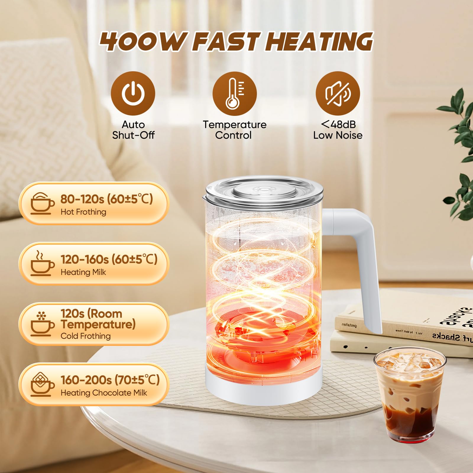 4 en 1 Montalatte Elettrico 400W 350ML scaldalatte Montalatte elettrico per cappuccino per Cappuccino, Latte, Macchiato e Cioccolata Calda...