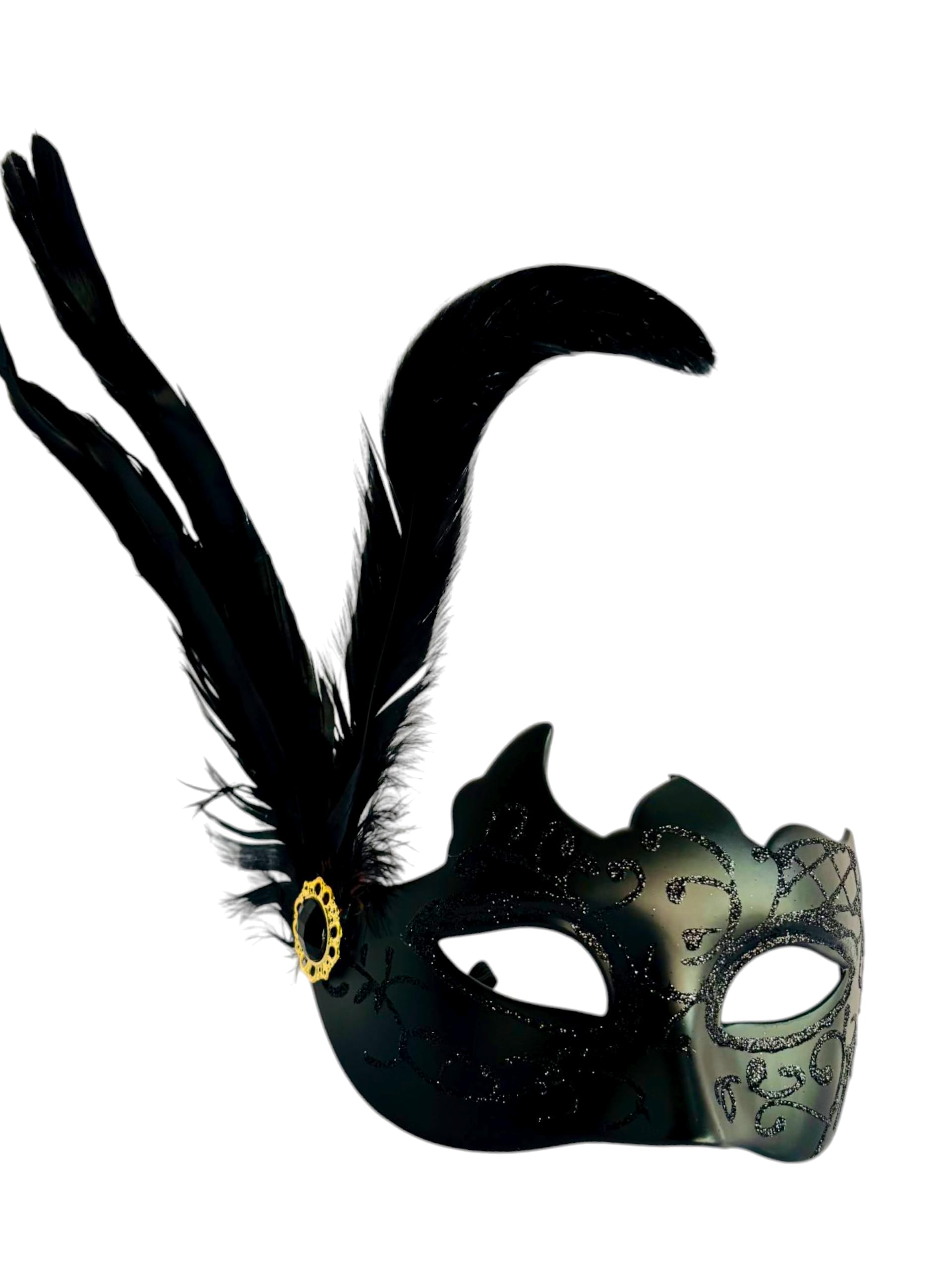 PT Feather Lace Eye Mask Masquerade Netted Halloween Party Costume Black (1 pcs) Black party eye mask