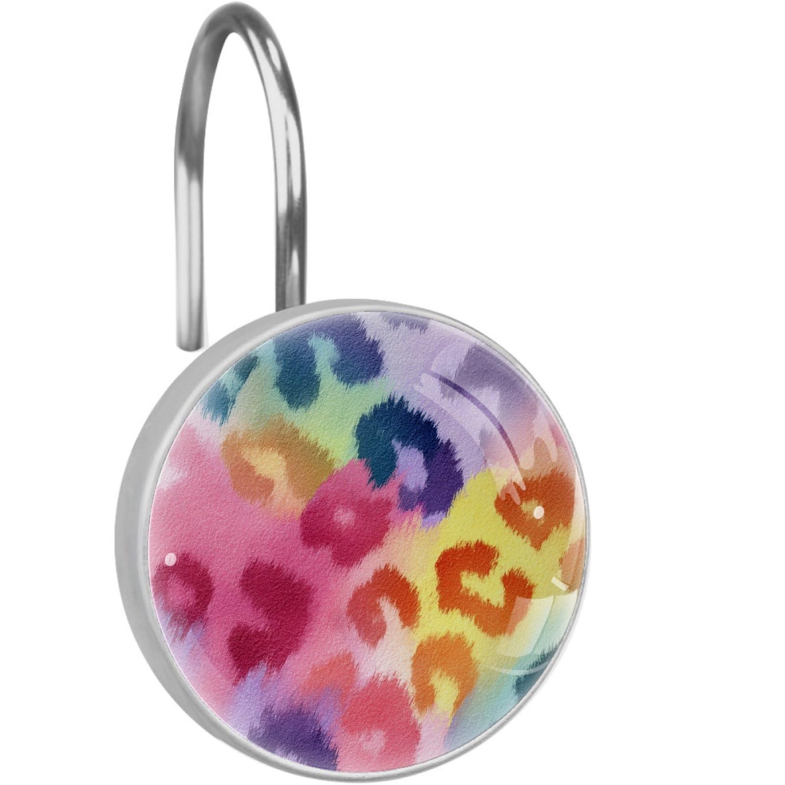 VAPOKF Decorative Shower Curtain Hook, Colorful Leopard Print Rustproof Stainless Steel Shower Curtain Hook for Bathroom, Shower Curtain Hangers for Shower Rod