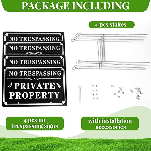 Miniatura 3 de 4 letreros de metal de aluminio con diseño de propiedad privada, resistentes a la decoloración, resistentes a la intemperie, para interiores y