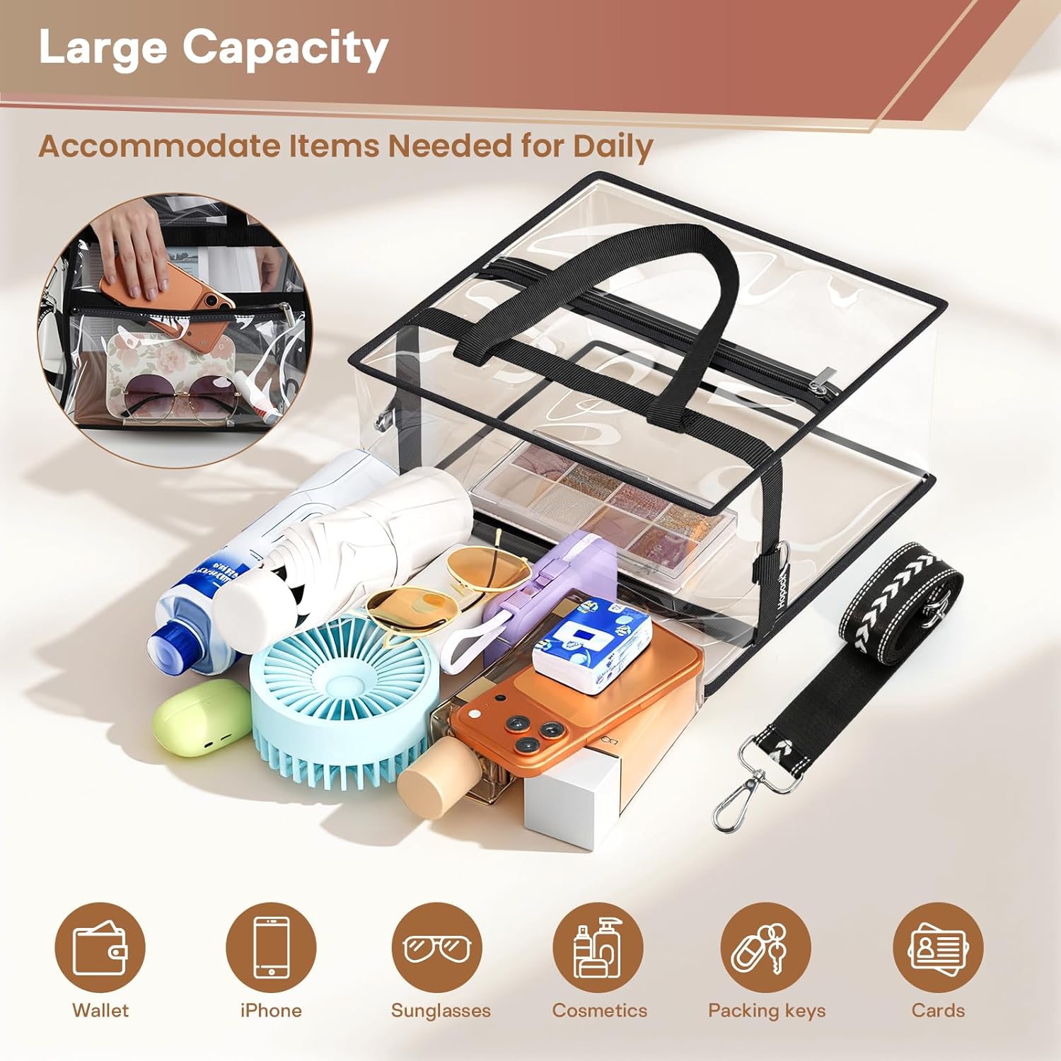 Hopack Clear Bag for Stadium Events, Clear Crossbody Purses with Adjustable Strap for Sports Events, Concert - Image 5