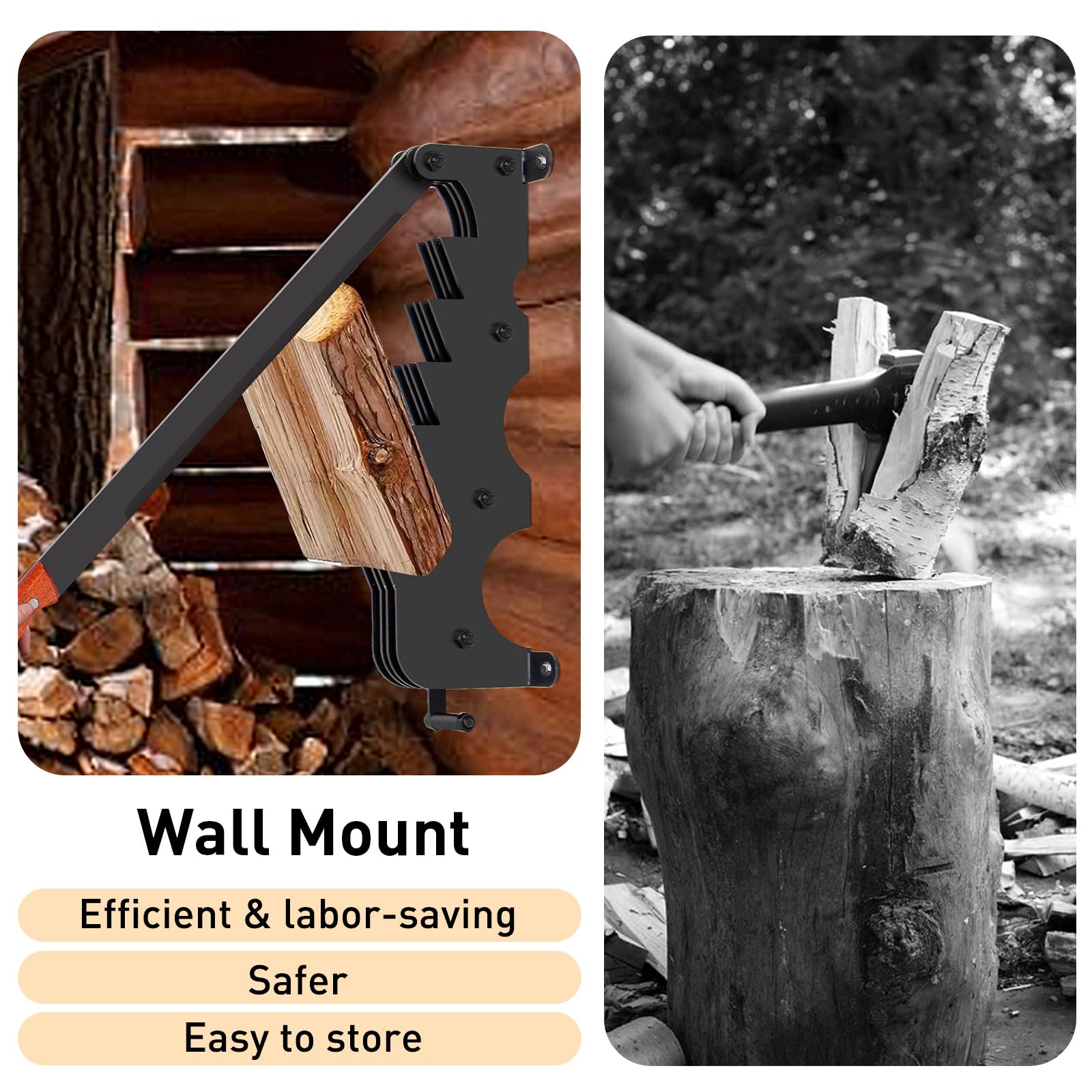 Todeco Fendeuse de Bois de Chauffage Murale, Fendeur de bûches manuel avec gants, Portable pour Maison Cheminée Camping Barbecue Jardin
