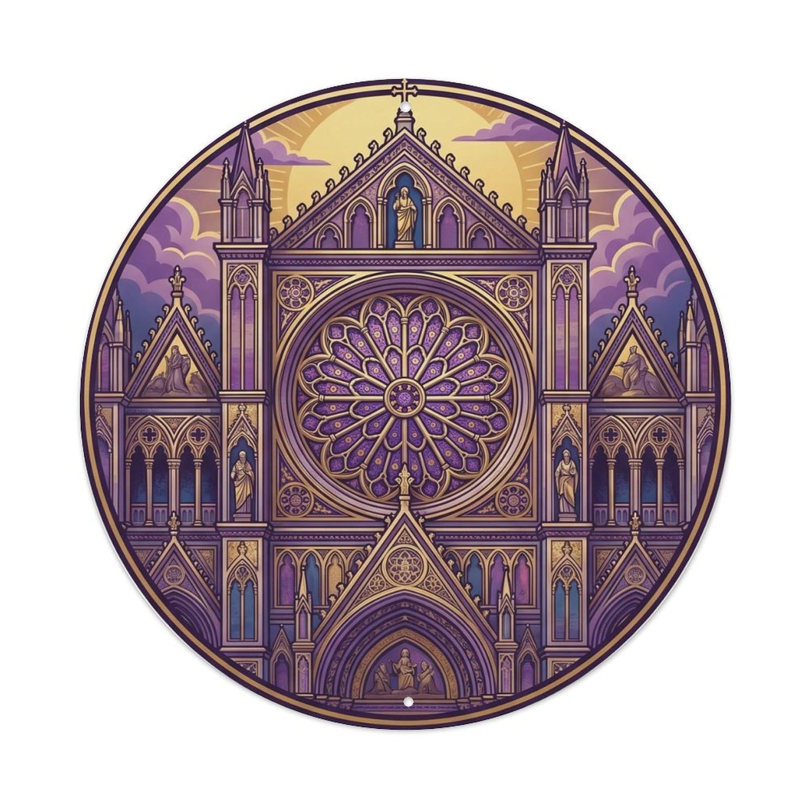 Cathedral Umbria Tourism Expedition Heritage Scenic Landmark Metal Tin Sign Plaque Wall Decor for Cafe, Man Cave, Club Bar, Office, Home Garden Round Metal Poster 8x8Inch