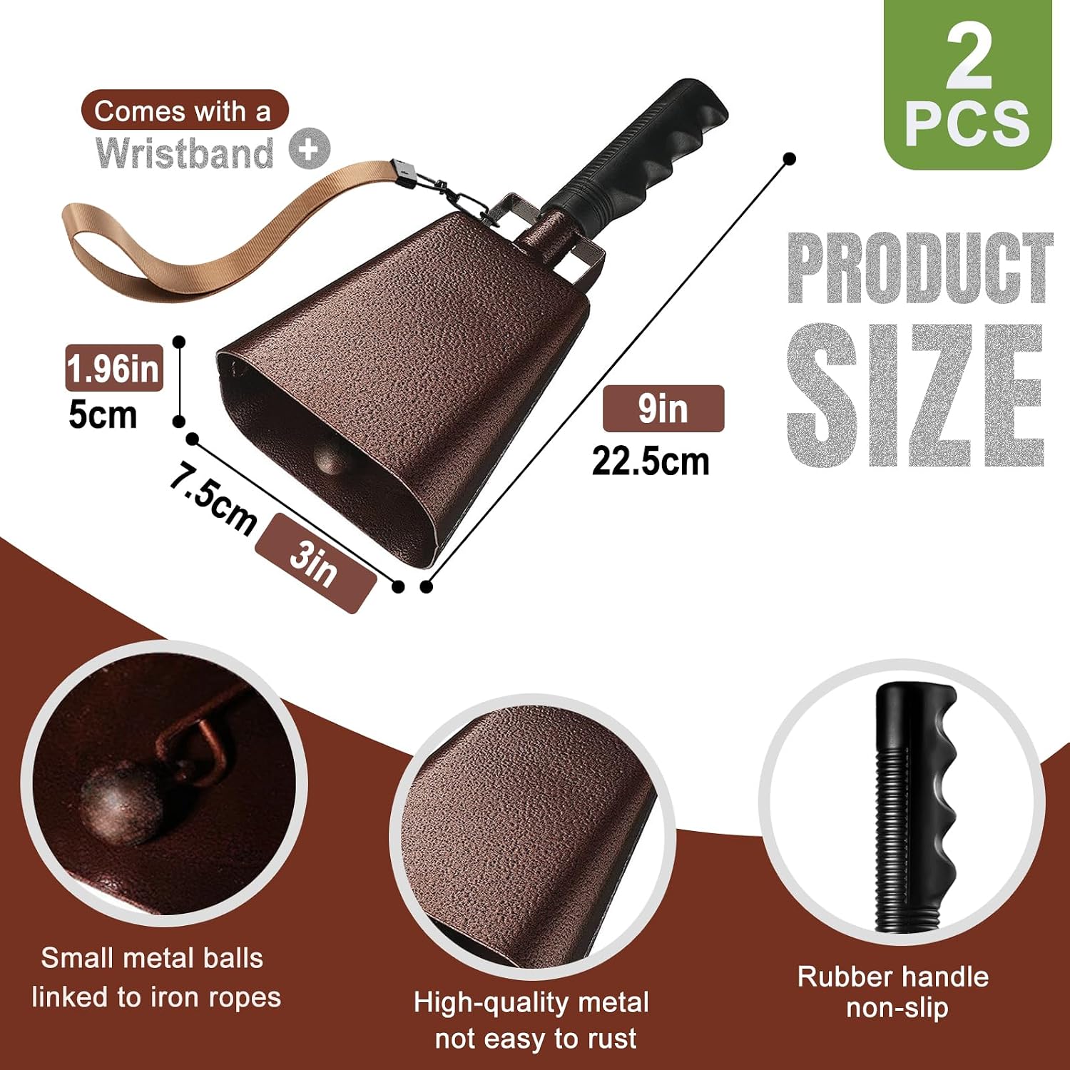 2PCS Metal Cowbell with Handle, FOVERN1 Red Cowbell Bulk 3 Inch, Mini Bells, Noise Makers for Football Games, Sporting Events, New Year’s Eve, Celebrating and More