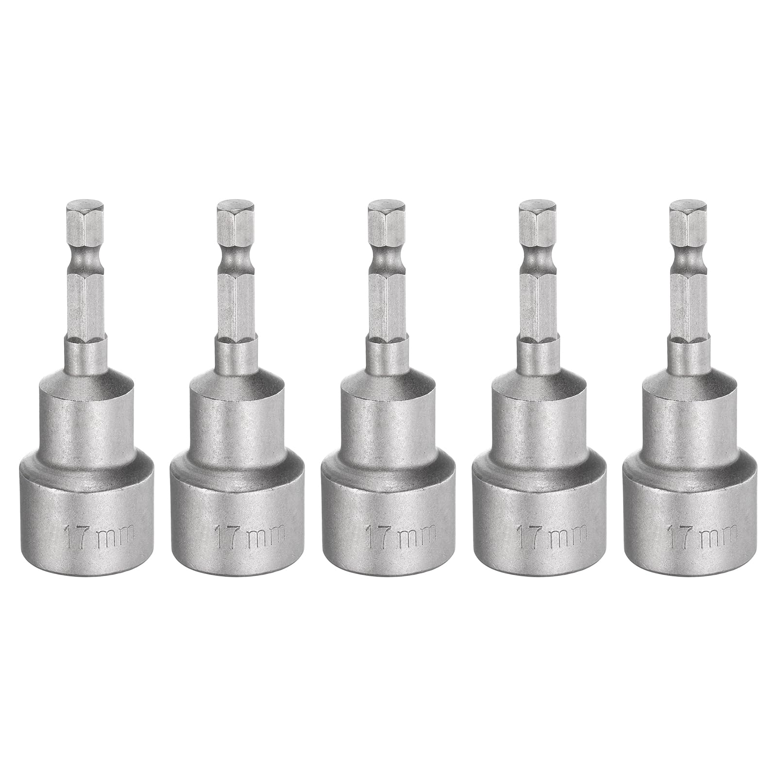 sourcing map 5pcs Nut Driver Drill Bit 17mm Metric Socket 1/4" Hex Shank 2.56" (65mm) Long Magnetic 6-Point Sockets Quick Change CR-V Steel Bolt Setters for Power Drill Drivers