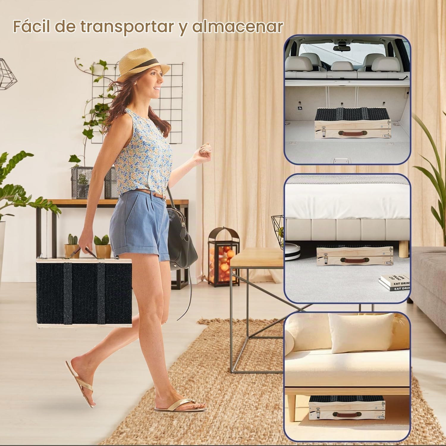 Rampa para Perros de Madera, TOOSOAR Plegable Escalera para Perros para Perros Apta, Rampa Perros para Subir al Sofá, Subir a la Cama, Subir al Coche