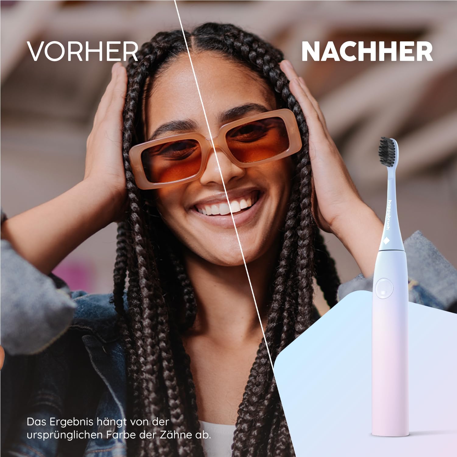 happybrush Elektrische Zahnbürste ECO VIBE Lite [Testsieger] Starterset - Schallzahnbürste mit 6 Wochen Power-Akku inkl. 3 Aufsteckbürsten Pastelltöne