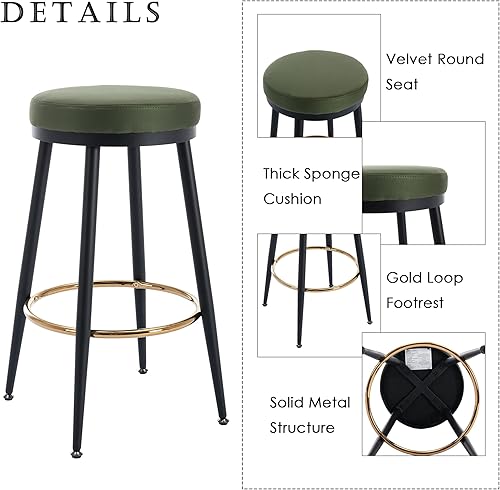 Miniatura 3 de chairus Juego de 2 taburetes de bar de 26 pulgadas de altura de mostrador, modernos taburetes de bar sin espalda con reposapiés dorado, cómodas