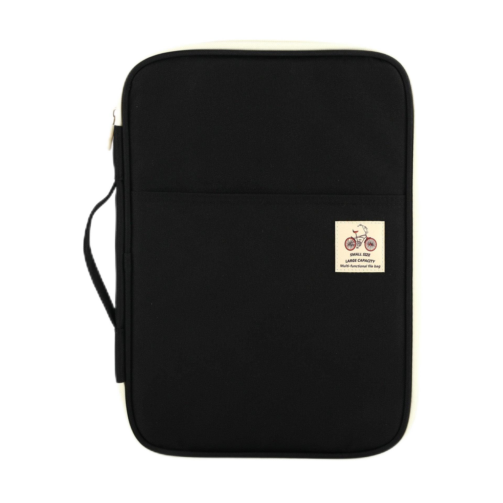 Ausla A4 Documents Bag Portfolio Organizer Holder Multifunctional Travel Pouch Handy Zippered Case for Notebook Documents and Pens Large Capacity Waterproof 13.8 * 9.8 * 1.4in (Black)