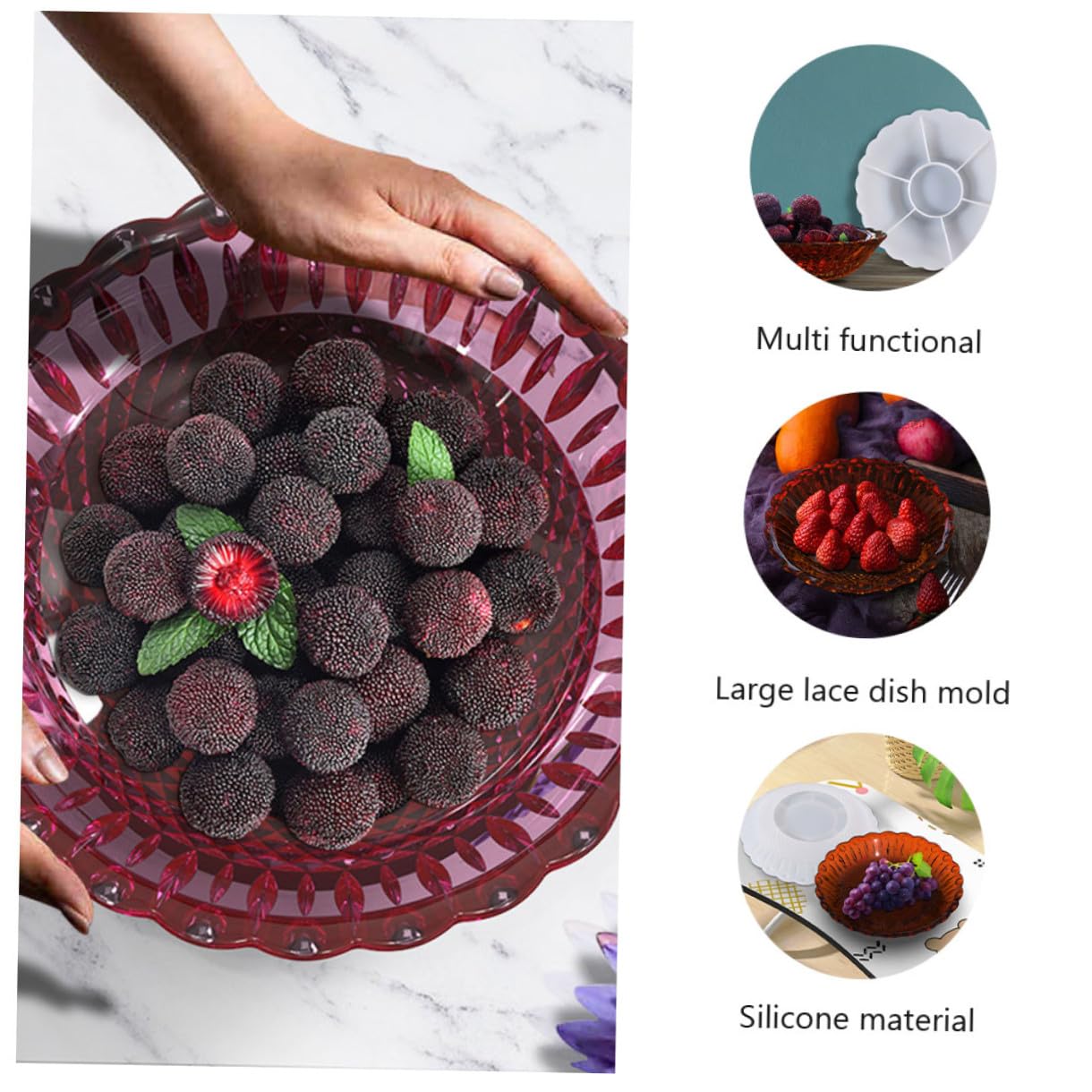 Molde de Silicona para Bandeja de Fruta DIY Molde para Platos Diseño de Encaje para Almacenamiento de Snacks Artesanal Reutilizable y Fácil de Limpiar
