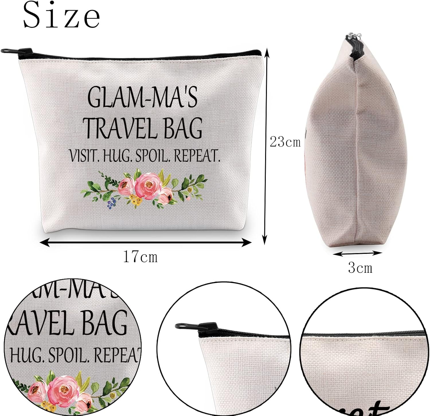 POFULL Glam-ma Gift Grandma Gift Glam-ma Birthday Christmas Gift Grandma Travel Bag Makeup Bag (Glam-ma Travel bag) image 3