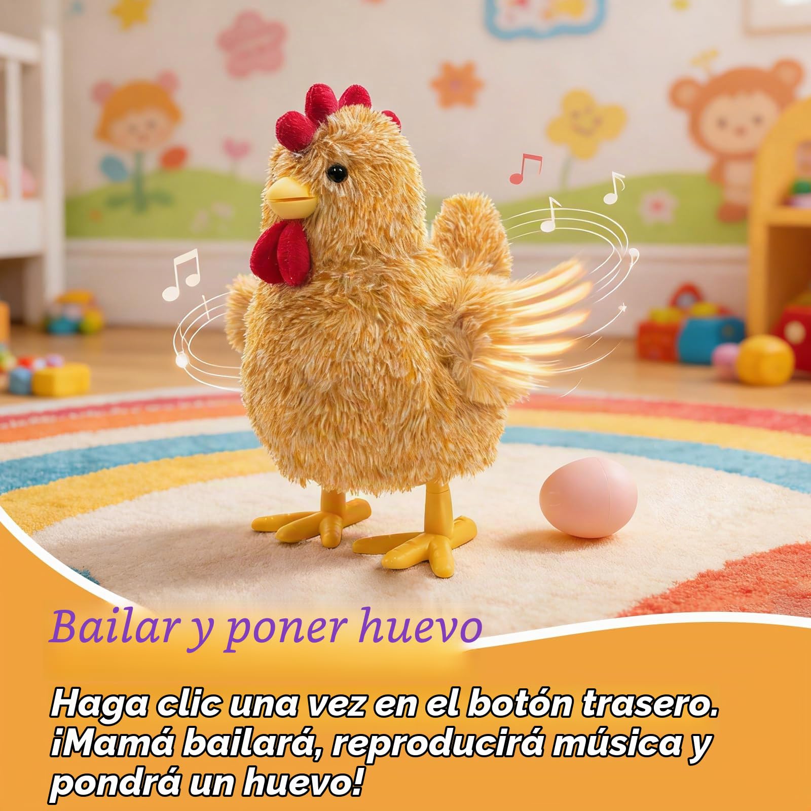 YH YUHUNG Juguetes de peluche interactivos mamá gallina, canta y pone huevos, animal electrónico de granja para niños pequeños a partir de 3 años, con pollitos y gusano de alimentación (Amarillo)