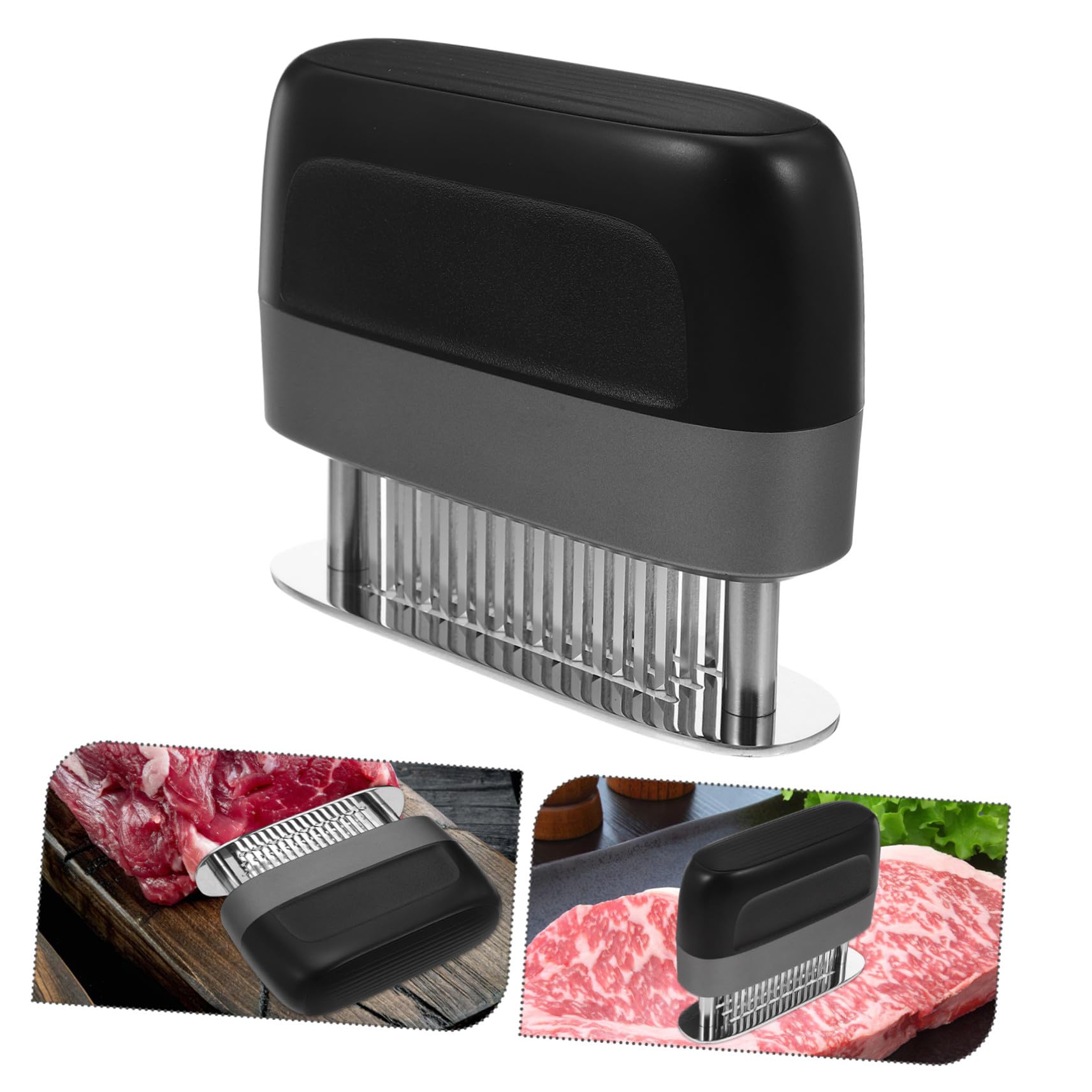 Ipetboom Ablandador de Carne de Acero Inoxidable Manual Agujas | Negro, Portátil para Camping y Reuniones Familiares, Apto para Cordero y Carne