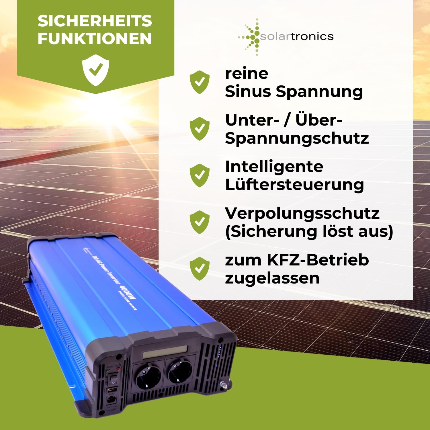 Solartronics Przetwornica napięcia FS4000D 48V 230V 4000 W Reiner Sinus NIEBIESKI z wyświetlaczem