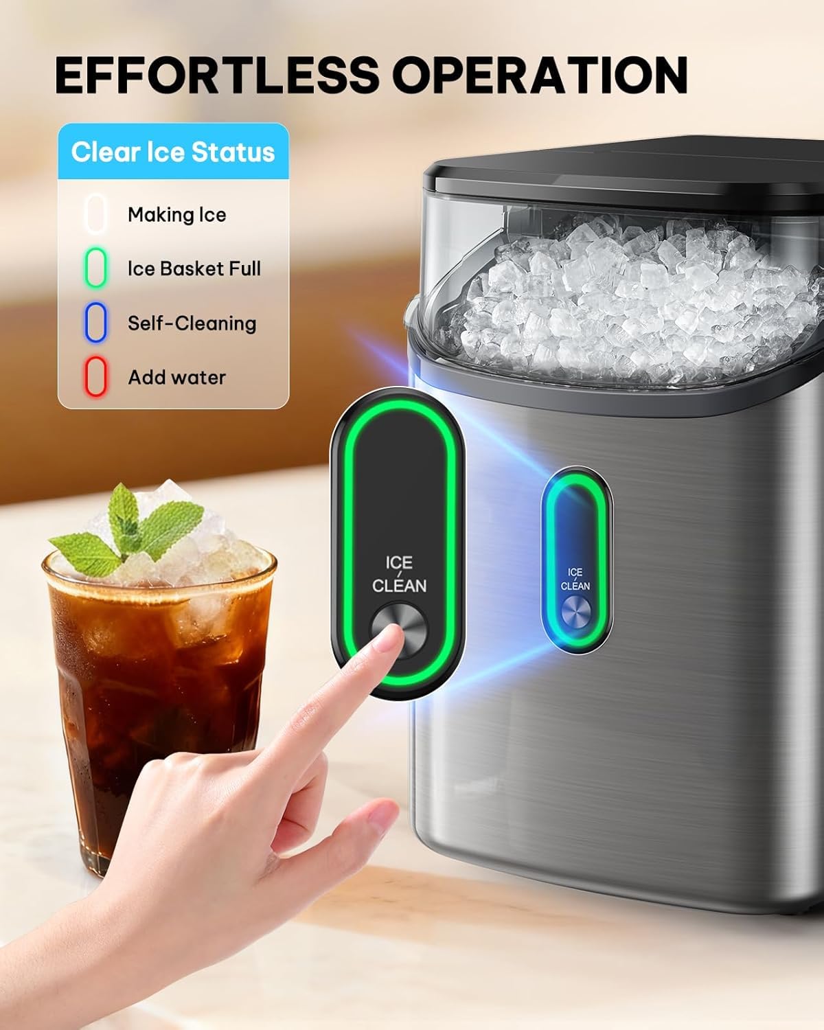 Silonn Nugget Ice Maker Countertop-Soft Chewable Pebble Ice Machine With One-Click Operation & Self-Cleaning Function, 33lbs Ice Per 24 Hours, Stainless Steel Design For Home, Kitchen & Bar on Fridge.com - View 4