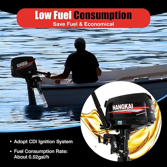 6.5HP 4 Stroke Hangkai Outboard Motor 123CC Aluminum Heavy Duty Boat Motor with Water Cooling System Fishing Boat Engine with Fuel Tank (4 stroke 6.5HP Motor+tank) black