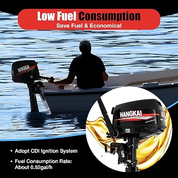6.5HP 4 Stroke Hangkai Outboard Motor 123CC Aluminum Heavy Duty Boat Motor with Water Cooling System Fishing Boat Engine with Fuel Tank (4 stroke 6.5HP Motor+tank) black