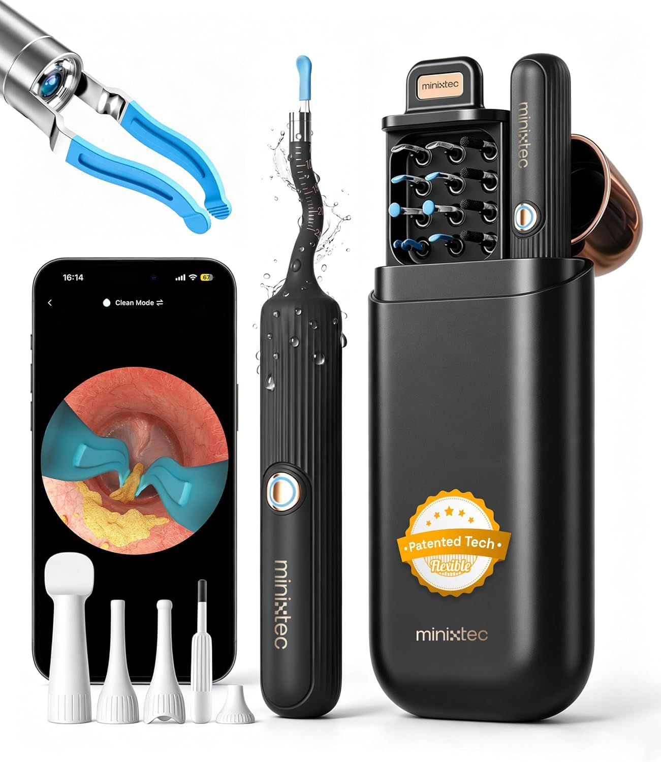 Earsight Plus E33R FSA HSA Kit d'outils de nettoyage d'oreille avec caméra auriculaire flexible et pince à épiler sans fil pour adultes et enfants