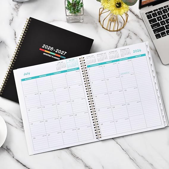 Planner 2026-2027 - 2026-2027 Monthly Planner, Monthly Calendar, 9 x 11, Jul 2026 - Dec 2027, Large, Twin-wire Binding, 18 Months Tabs, Holidays, Two-Sided Pocket, Thick Paper