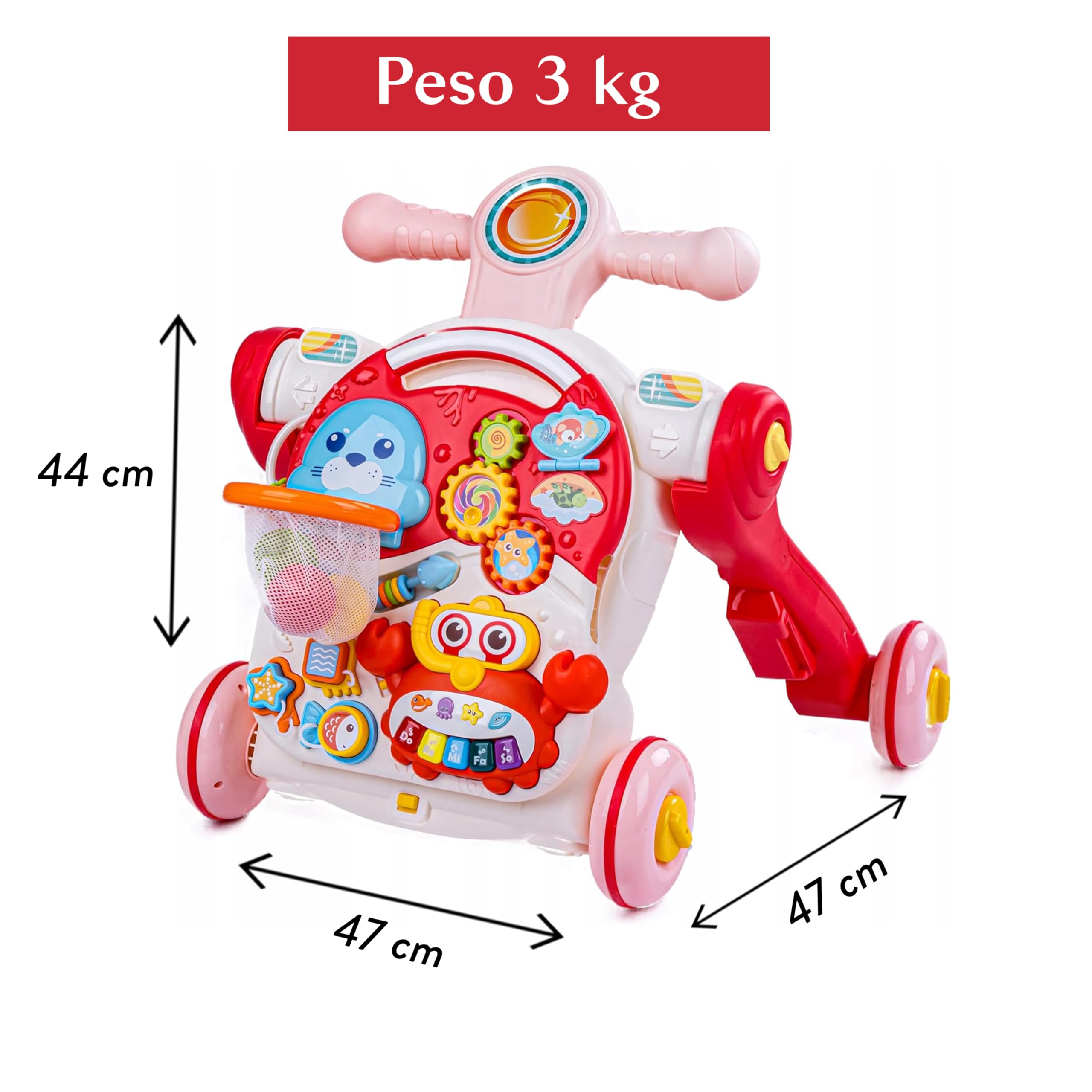 COIL Girello 5 in 1 – Aiuto a camminare, giocattolo educativo musicale, altezza regolabile, deambulatore, apprendimento a piedi, a partire da 1 anno, rosa