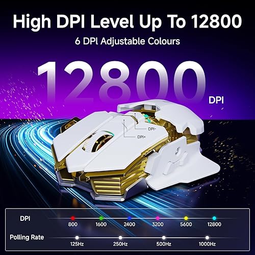 Miniatura 4 de EWEADN G5 - Mouse inalámbrico para juegos, 12800 DPI RGB ajustable con 6 modos retroiluminados, llave de fuego rápido, 9 botones macro programables,